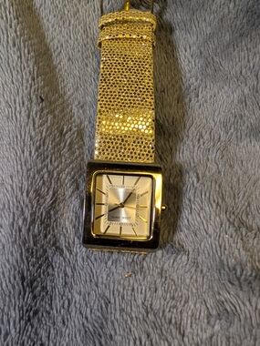 Nine West Gold Tone Crystal Mesh Strap Watch